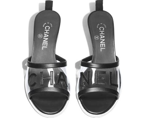 chanel pvc lambskin logo mules|chanel black flat sandals.